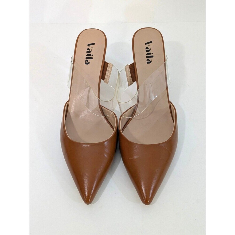 Vaila Chocolate Brown Valencia Clear Strap Pumps - Size 11 Womens Like New Heels